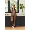 imageEkouaer Silk Pajamas Striped Animal Print Satin Pj Sets Button Down Long Sleeve Silky Pjs Sleepwear Loungewear for WomenBrown
