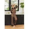 imageEkouaer Silk Pajamas Striped Animal Print Satin Pj Sets Button Down Long Sleeve Silky Pjs Sleepwear Loungewear for WomenBrown