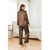 imageEkouaer Silk Pajamas Striped Animal Print Satin Pj Sets Button Down Long Sleeve Silky Pjs Sleepwear Loungewear for WomenBrown
