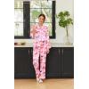 imageEkouaer Silk Pajamas Striped Animal Print Satin Pj Sets Button Down Long Sleeve Silky Pjs Sleepwear Loungewear for WomenFantastic Animals