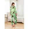 imageEkouaer Silk Pajamas Striped Animal Print Satin Pj Sets Button Down Long Sleeve Silky Pjs Sleepwear Loungewear for WomenGreen Dessert Cat