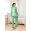 imageEkouaer Silk Pajamas Striped Animal Print Satin Pj Sets Button Down Long Sleeve Silky Pjs Sleepwear Loungewear for WomenGreen and White Stripes