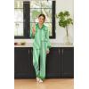 imageEkouaer Silk Pajamas Striped Animal Print Satin Pj Sets Button Down Long Sleeve Silky Pjs Sleepwear Loungewear for WomenGreen and White Stripes