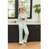 imageEkouaer Silk Pajamas Striped Animal Print Satin Pj Sets Button Down Long Sleeve Silky Pjs Sleepwear Loungewear for WomenLight Green