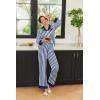 imageEkouaer Silk Pajamas Striped Animal Print Satin Pj Sets Button Down Long Sleeve Silky Pjs Sleepwear Loungewear for WomenNavy Blue and White Stripes