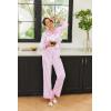 imageEkouaer Silk Pajamas Striped Animal Print Satin Pj Sets Button Down Long Sleeve Silky Pjs Sleepwear Loungewear for WomenPink and White Stripes