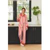imageEkouaer Silk Pajamas Striped Animal Print Satin Pj Sets Button Down Long Sleeve Silky Pjs Sleepwear Loungewear for WomenRed and White Stripes