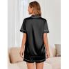 imageEkouaer Womens Satin Silk Pajamas Set Short Sleeve Sleepwear Button Down Top and Shorts Loungewear 2 Piece Pjs Set SXXLBlack