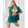imageEkouaer Womens Satin Silk Pajamas Set Short Sleeve Sleepwear Button Down Top and Shorts Loungewear 2 Piece Pjs Set SXXLBlue Green