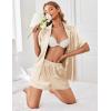 imageEkouaer Womens Satin Silk Pajamas Set Short Sleeve Sleepwear Button Down Top and Shorts Loungewear 2 Piece Pjs Set SXXLChampagne
