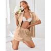 imageEkouaer Womens Satin Silk Pajamas Set Short Sleeve Sleepwear Button Down Top and Shorts Loungewear 2 Piece Pjs Set SXXLKhaki