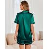 imageEkouaer Womens Satin Silk Pajamas Set Short Sleeve Sleepwear Button Down Top and Shorts Loungewear 2 Piece Pjs Set SXXLLake Green