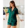 imageEkouaer Womens Satin Silk Pajamas Set Short Sleeve Sleepwear Button Down Top and Shorts Loungewear 2 Piece Pjs Set SXXLLake Green