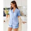 imageEkouaer Womens Satin Silk Pajamas Set Short Sleeve Sleepwear Button Down Top and Shorts Loungewear 2 Piece Pjs Set SXXLLight Blue