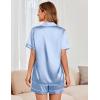 imageEkouaer Womens Satin Silk Pajamas Set Short Sleeve Sleepwear Button Down Top and Shorts Loungewear 2 Piece Pjs Set SXXLLight Blue