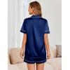 imageEkouaer Womens Satin Silk Pajamas Set Short Sleeve Sleepwear Button Down Top and Shorts Loungewear 2 Piece Pjs Set SXXLNavy Blue