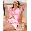 imageEkouaer Womens Satin Silk Pajamas Set Short Sleeve Sleepwear Button Down Top and Shorts Loungewear 2 Piece Pjs Set SXXLPink