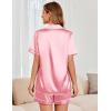 imageEkouaer Womens Satin Silk Pajamas Set Short Sleeve Sleepwear Button Down Top and Shorts Loungewear 2 Piece Pjs Set SXXLPink