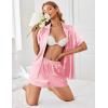 imageEkouaer Womens Satin Silk Pajamas Set Short Sleeve Sleepwear Button Down Top and Shorts Loungewear 2 Piece Pjs Set SXXLPink