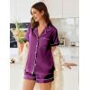 imageEkouaer Womens Satin Silk Pajamas Set Short Sleeve Sleepwear Button Down Top and Shorts Loungewear 2 Piece Pjs Set SXXLPurple