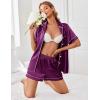 imageEkouaer Womens Satin Silk Pajamas Set Short Sleeve Sleepwear Button Down Top and Shorts Loungewear 2 Piece Pjs Set SXXLPurple