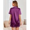 imageEkouaer Womens Satin Silk Pajamas Set Short Sleeve Sleepwear Button Down Top and Shorts Loungewear 2 Piece Pjs Set SXXLPurple
