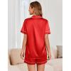 imageEkouaer Womens Satin Silk Pajamas Set Short Sleeve Sleepwear Button Down Top and Shorts Loungewear 2 Piece Pjs Set SXXLRed