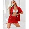 imageEkouaer Womens Satin Silk Pajamas Set Short Sleeve Sleepwear Button Down Top and Shorts Loungewear 2 Piece Pjs Set SXXLRed