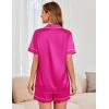 imageEkouaer Womens Satin Silk Pajamas Set Short Sleeve Sleepwear Button Down Top and Shorts Loungewear 2 Piece Pjs Set SXXLRose Red