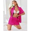 imageEkouaer Womens Satin Silk Pajamas Set Short Sleeve Sleepwear Button Down Top and Shorts Loungewear 2 Piece Pjs Set SXXLRose Red