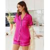 imageEkouaer Womens Satin Silk Pajamas Set Short Sleeve Sleepwear Button Down Top and Shorts Loungewear 2 Piece Pjs Set SXXLRose Red