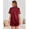 imageEkouaer Womens Satin Silk Pajamas Set Short Sleeve Sleepwear Button Down Top and Shorts Loungewear 2 Piece Pjs Set SXXLWine Red