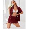 imageEkouaer Womens Satin Silk Pajamas Set Short Sleeve Sleepwear Button Down Top and Shorts Loungewear 2 Piece Pjs Set SXXLWine Red
