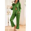 imageEkouaer Womens Satin Silky Pajama Set 2 Piece Print PJs Soft Loungewear Button Down Sleepwear with Elastic Waist Long PantsArmy Green