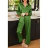 imageEkouaer Womens Satin Silky Pajama Set 2 Piece Print PJs Soft Loungewear Button Down Sleepwear with Elastic Waist Long PantsArmy Green