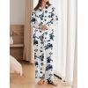 imageEkouaer Womens Satin Silky Pajama Set 2 Piece Print PJs Soft Loungewear Button Down Sleepwear with Elastic Waist Long PantsBblue Flower