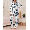imageEkouaer Womens Satin Silky Pajama Set 2 Piece Print PJs Soft Loungewear Button Down Sleepwear with Elastic Waist Long PantsBblue Flower