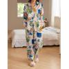 imageEkouaer Womens Satin Silky Pajama Set 2 Piece Print PJs Soft Loungewear Button Down Sleepwear with Elastic Waist Long PantsBchampagne Pigeon