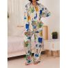 imageEkouaer Womens Satin Silky Pajama Set 2 Piece Print PJs Soft Loungewear Button Down Sleepwear with Elastic Waist Long PantsBchampagne Pigeon