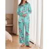 imageEkouaer Womens Satin Silky Pajama Set 2 Piece Print PJs Soft Loungewear Button Down Sleepwear with Elastic Waist Long PantsBlitter Pink Flower