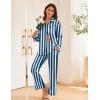 imageEkouaer Womens Satin Silky Pajama Set 2 Piece Print PJs Soft Loungewear Button Down Sleepwear with Elastic Waist Long PantsBlue White Stripes