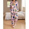 imageEkouaer Womens Satin Silky Pajama Set 2 Piece Print PJs Soft Loungewear Button Down Sleepwear with Elastic Waist Long PantsBpink Pigeon