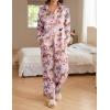 imageEkouaer Womens Satin Silky Pajama Set 2 Piece Print PJs Soft Loungewear Button Down Sleepwear with Elastic Waist Long PantsBpink Swan