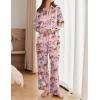 imageEkouaer Womens Satin Silky Pajama Set 2 Piece Print PJs Soft Loungewear Button Down Sleepwear with Elastic Waist Long PantsBpink Swan