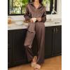 imageEkouaer Womens Satin Silky Pajama Set 2 Piece Print PJs Soft Loungewear Button Down Sleepwear with Elastic Waist Long PantsBrown