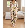 imageEkouaer Womens Satin Silky Pajama Set 2 Piece Print PJs Soft Loungewear Button Down Sleepwear with Elastic Waist Long PantsByellow Dog