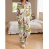 imageEkouaer Womens Satin Silky Pajama Set 2 Piece Print PJs Soft Loungewear Button Down Sleepwear with Elastic Waist Long PantsByellow Leopard