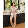 imageEkouaer Womens Satin Silky Pajama Set 2 Piece Print PJs Soft Loungewear Button Down Sleepwear with Elastic Waist Long PantsChampagne