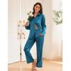 imageEkouaer Womens Satin Silky Pajama Set 2 Piece Print PJs Soft Loungewear Button Down Sleepwear with Elastic Waist Long PantsDark Blue