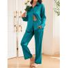 imageEkouaer Womens Satin Silky Pajama Set 2 Piece Print PJs Soft Loungewear Button Down Sleepwear with Elastic Waist Long PantsDark Peacock Blue